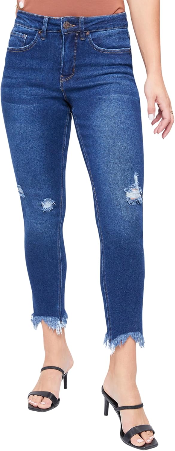 Royalty For Me Womens Women's Vintage High Rise Frayed Hem Ankle Jean 4 Short Midnight Sky Blue Rips