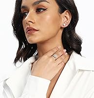 Vista 2 de MDFUN Anillo de compromiso para mujer, chapado en oro blanco de 18 quilates, con circonia cúbica, halo, promesa de eternidad