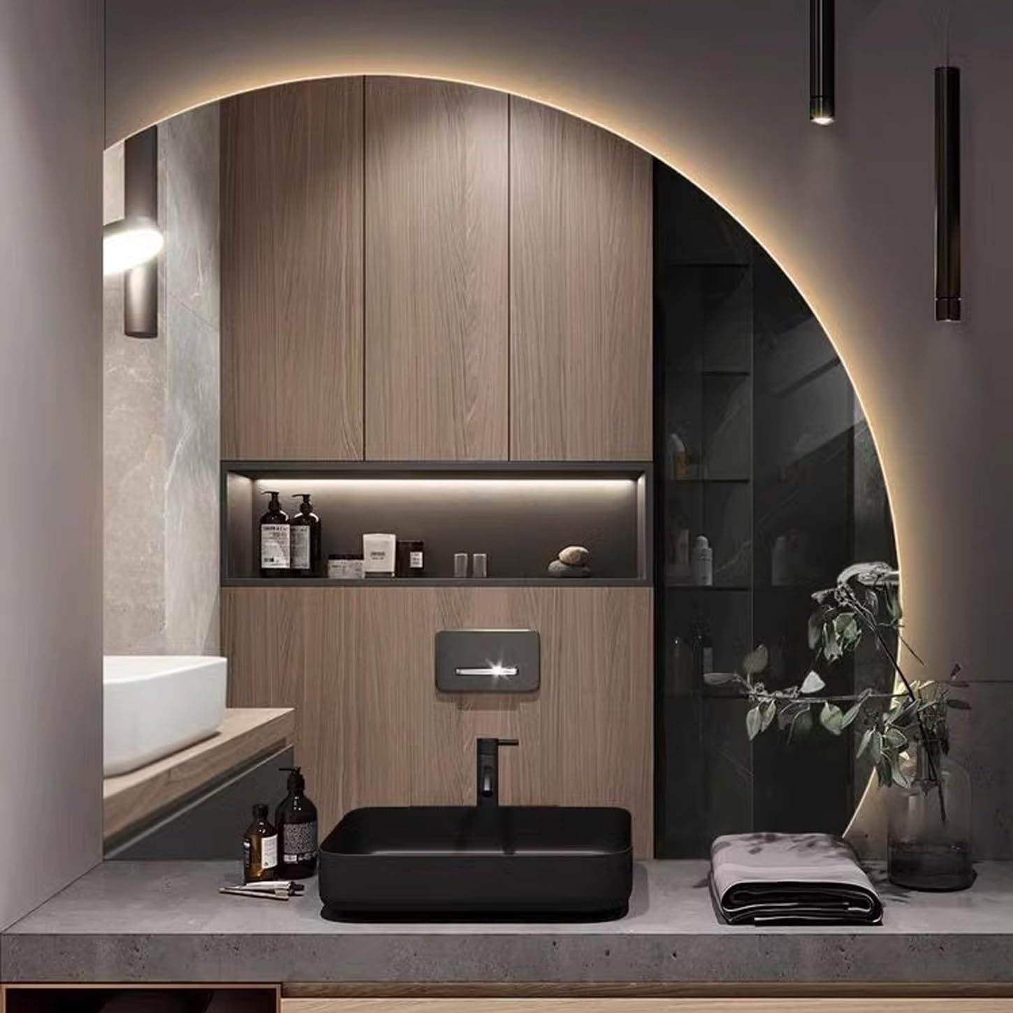 ZXDTVFGN ハーフサークル フルレングス ミラー 3色ライト付き 壁