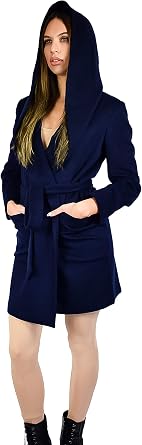 Cashmere Boutique 100% Cashmere Womens Hooded Knee Length Coat - Navy