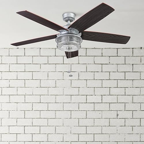 Miniatura 13 de Honeywell Ceiling Fans Ventilador de techo Foxhaven Farmhouse de 52 pulgadas con luz, ventilador LED para exteriorinterior de doble montaje, 5