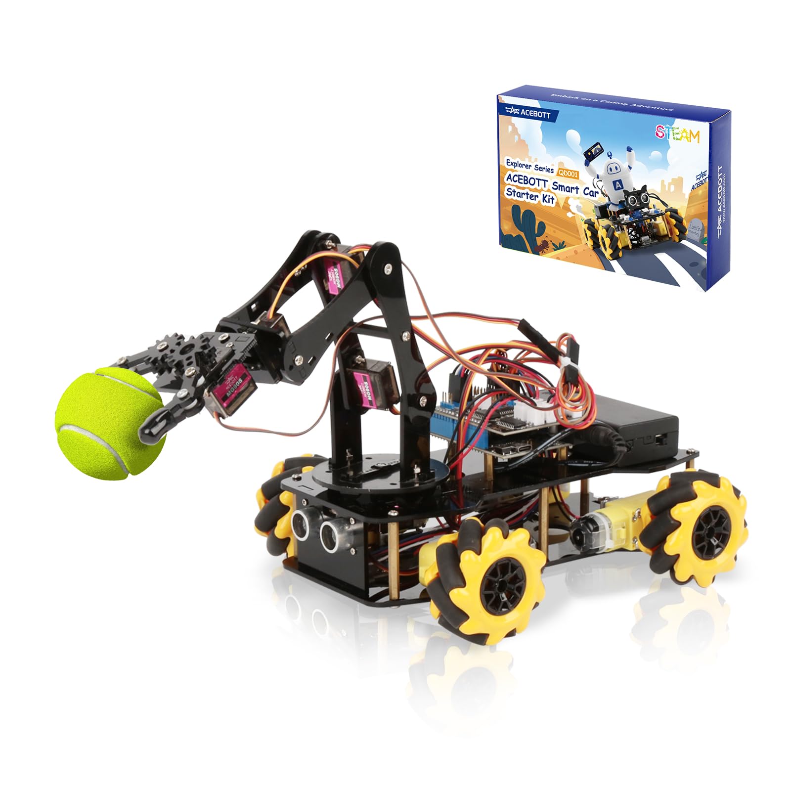 5DOF Smart Robot Arm Car Kit, auto a 4 ruote telecomandata, compatibile con Arduino/Python/Blockly Programming Project/STEM Education/Science Coding Kit per 12+ adolescenti adulti regali unici