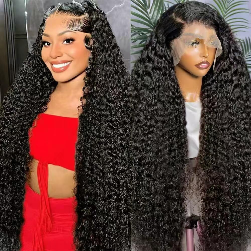 13x6 Lace Front Wigs Human Hair 200 Density HD Lace Frontal Wigs Pre Plucked Glueless Deep Wave Brazilian Virgin Human Wig with Baby Hair Deep Wave Wigs for Women Natural Black