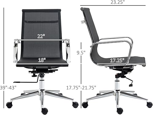 Miniatura 3 de Vinsetto Silla de oficina de malla, silla de escritorio giratoria con altura ajustable, reposabrazos y función de inclinación, color negro