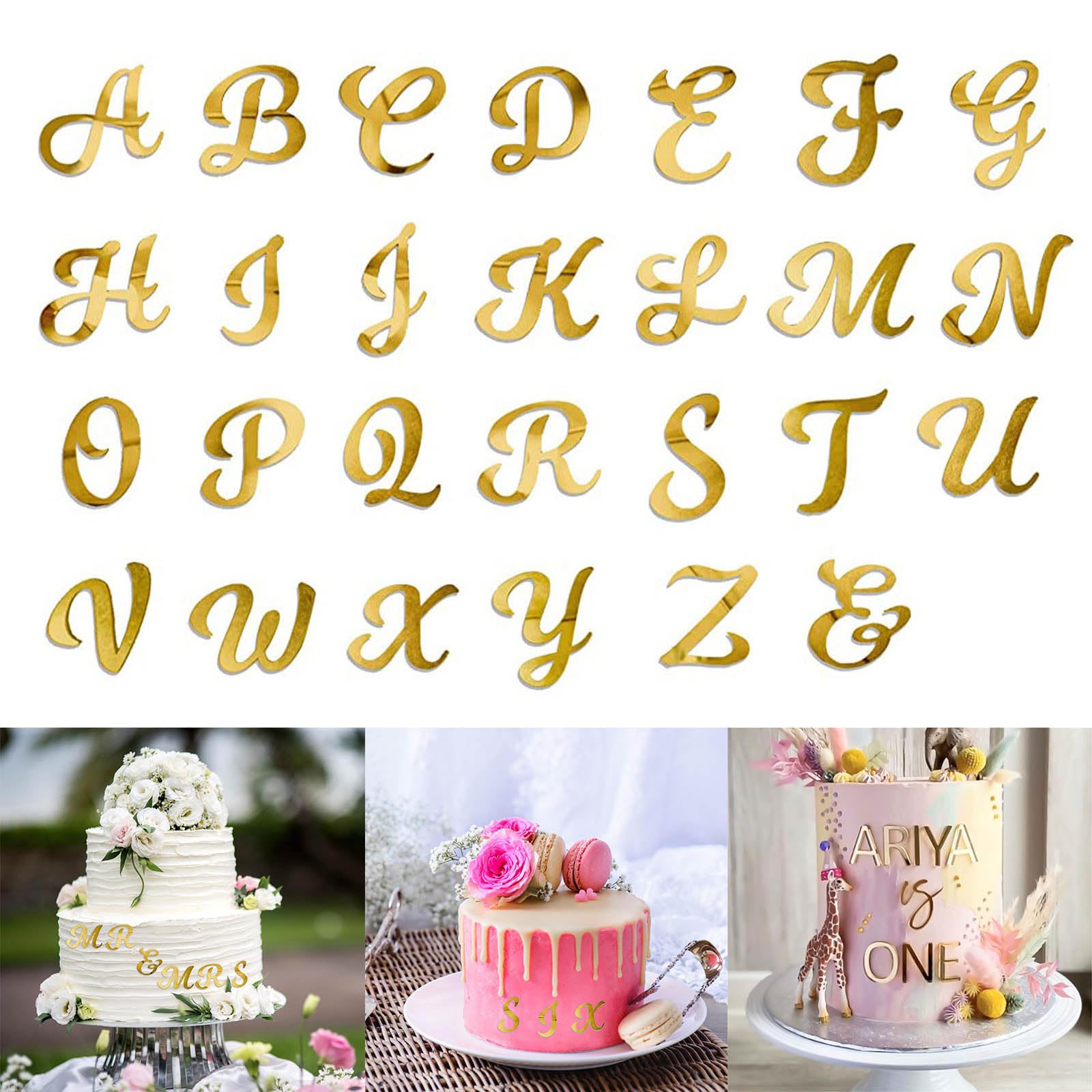 64 Lettres Et Chiffres Acrylique Doré Pour Décoration Gâteaux - Réutilisables - Anniversaire, Mariage, Fête
