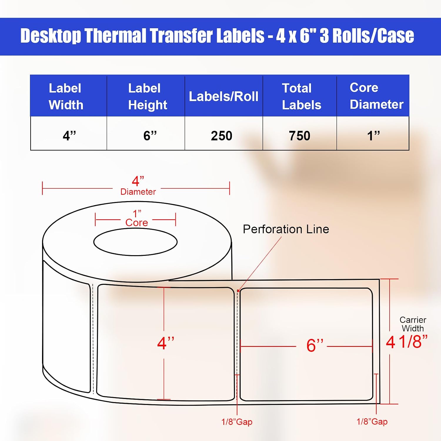 4 x 6 Inches Desktop Thermal Transfer Labels, Thermal Ribbon Required image 2