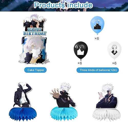 Miniatura 3 de 35 piezas de decoración de fiesta de anime Satoru, temática de gojo de anime, pancarta de cumpleaños, centros de mesa de panal, decoración de