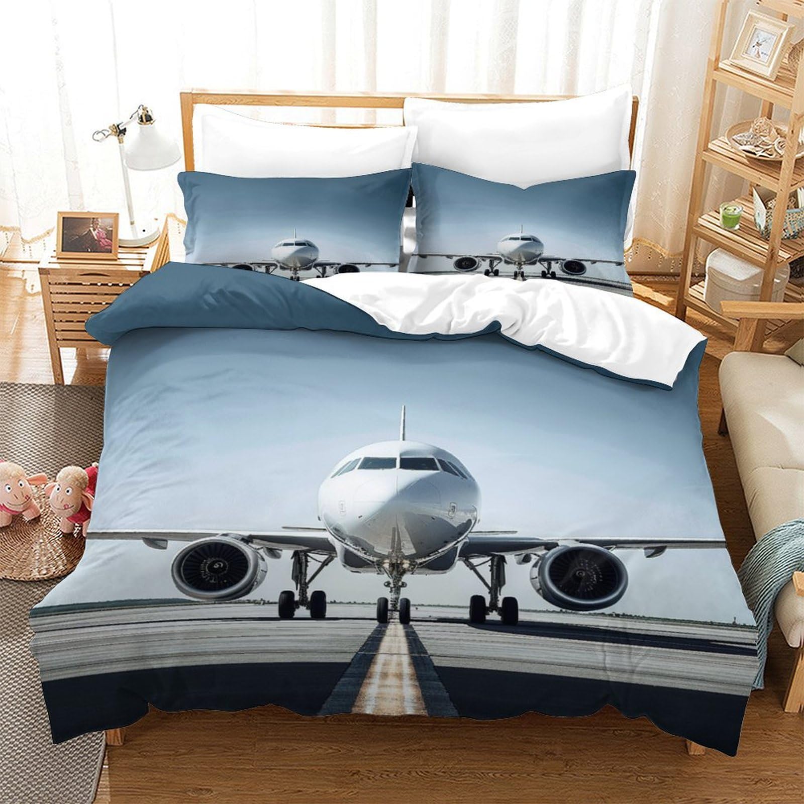 P1S9U7W5Y 3D Printed Aviation Duvet Cover Set 3pcs Microfiber Airplane Bedding Set King（220x240cm）
