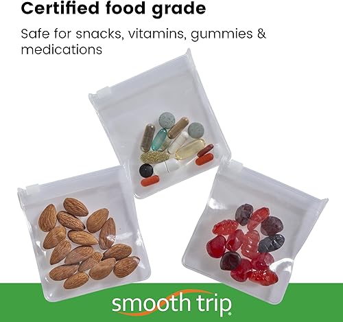 Miniatura 3 de Smooth Trip Pastilleros para viajes, 8 bolsas reutilizables certificadas de grado alimenticio con cremallera superior para medicamentos, vitaminas,