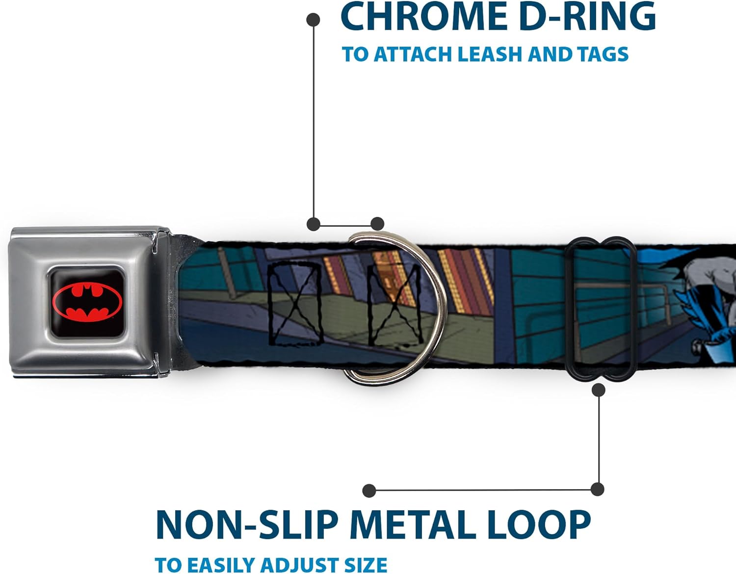 Buckle-Down Seatbelt Buckle Dog Collar - Batman Battling Villains in Tunnel - 1" Wide - Fits 11-17" Neck - Medium