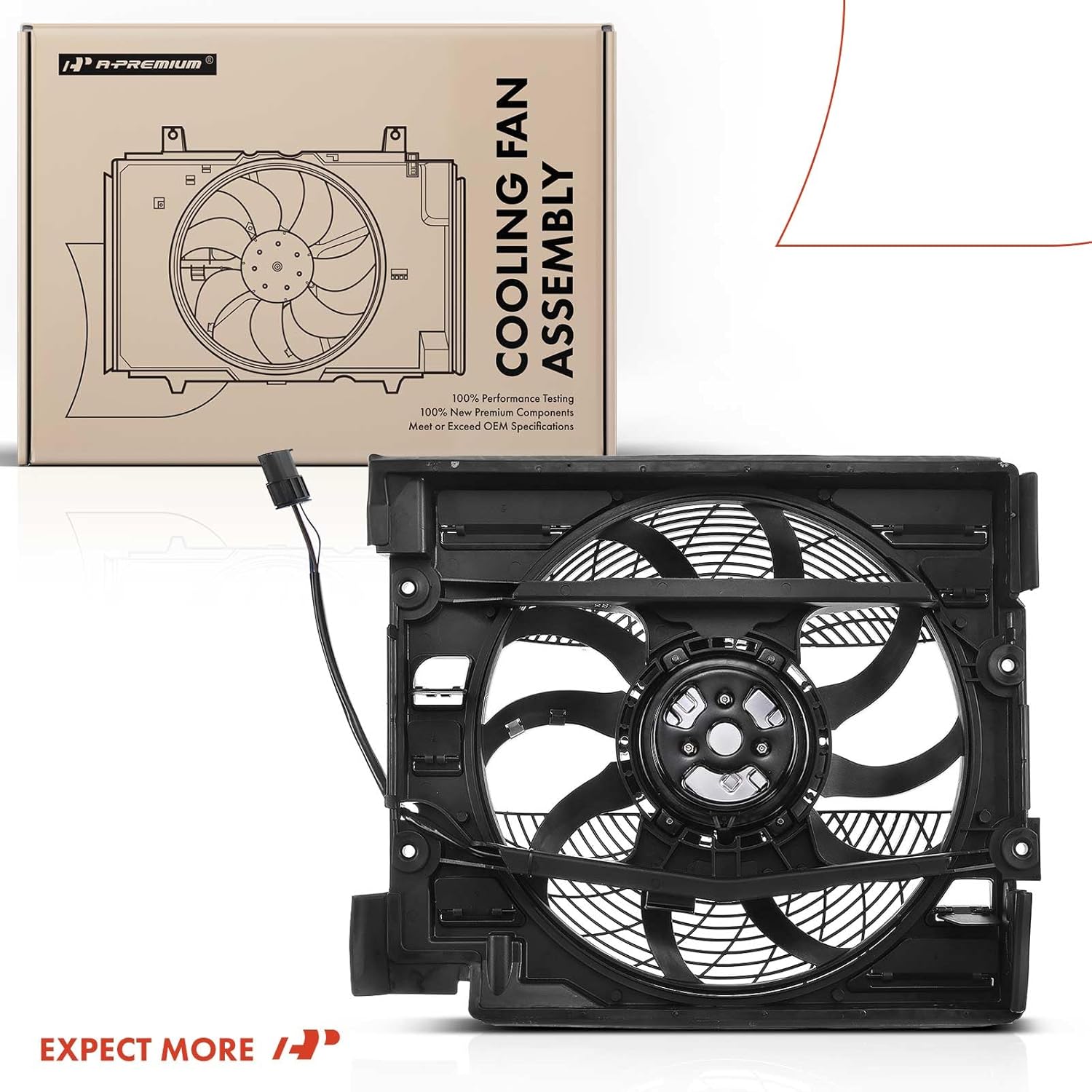 A-Premium A/C Condenser Fan Assembly Compatible with Select BMW Models - E39 Series 525i 2001-2003, 528i 1999-2000, 530i 2001-2003, 540i 1999-2003, M5 2000-2003 - Replace# 64548380781, 64546921395