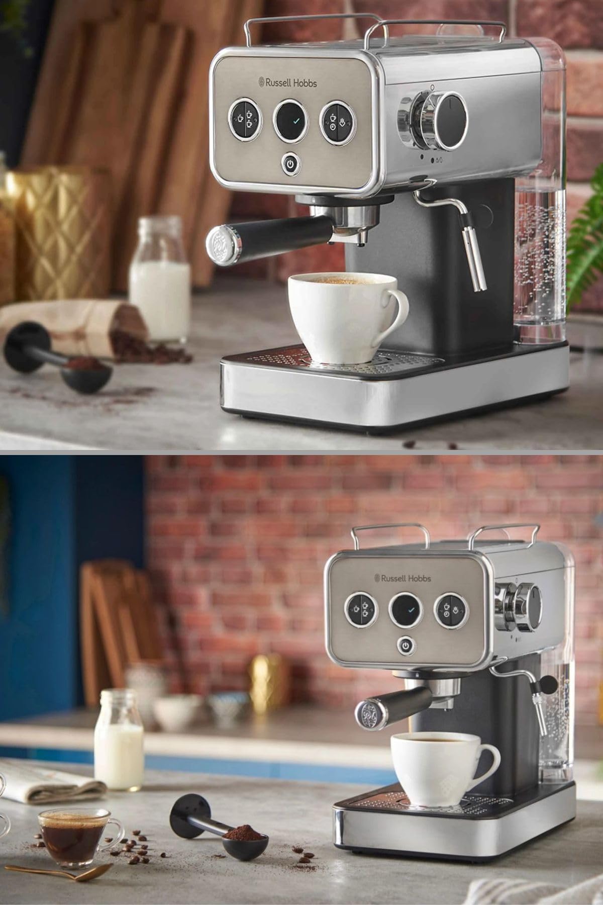 Russell Hobbs Espressomaschine [Siebträgermaschine] Distinction Edelstahl Titanium (15 Bar, Einsatz 1&2 Tassen, ESE Pads, autom.Dosieren & man.Option, Dampfdüse f Heißwasser & Milchschaum) 26452-56