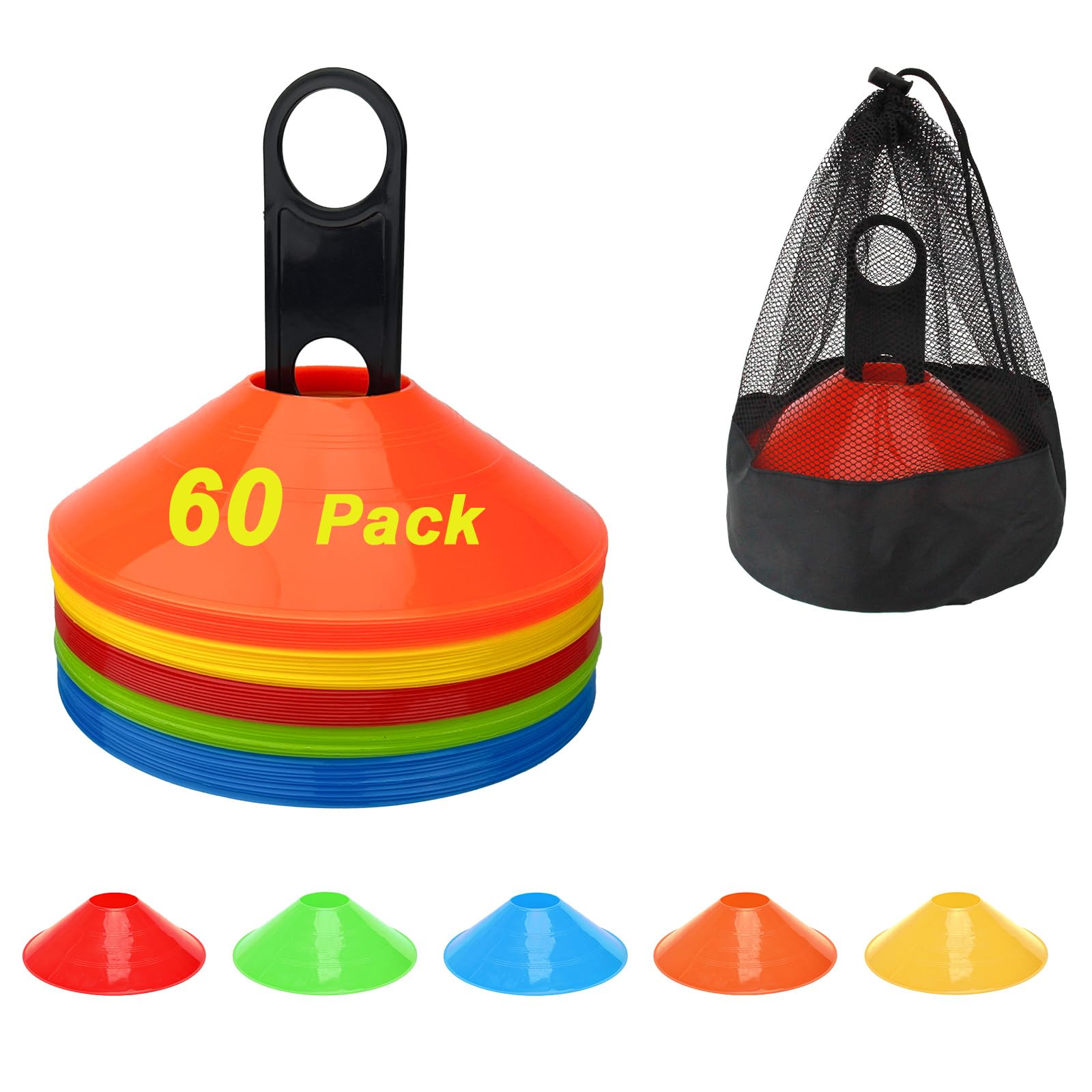 BIRDDIE 60/120 Pack Soccer Training Cones, Football Sport Cones Training Field Marker Agility Cones with Carry Bag and Holder for Drills, Basketball,