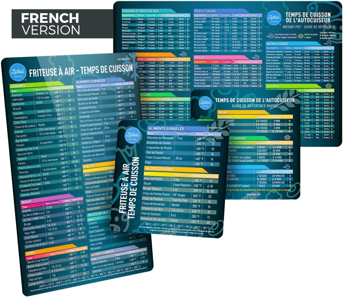 Air Fryer & Pressure Cooker Magnetic Cheat Sheet Set, Friteuse À Air ET L’Autocuiseur Aide-Mémoire Magnétique, Friteuse À Air Accessoires Magnet Sheet Quick Reference Guide (French Bundle)