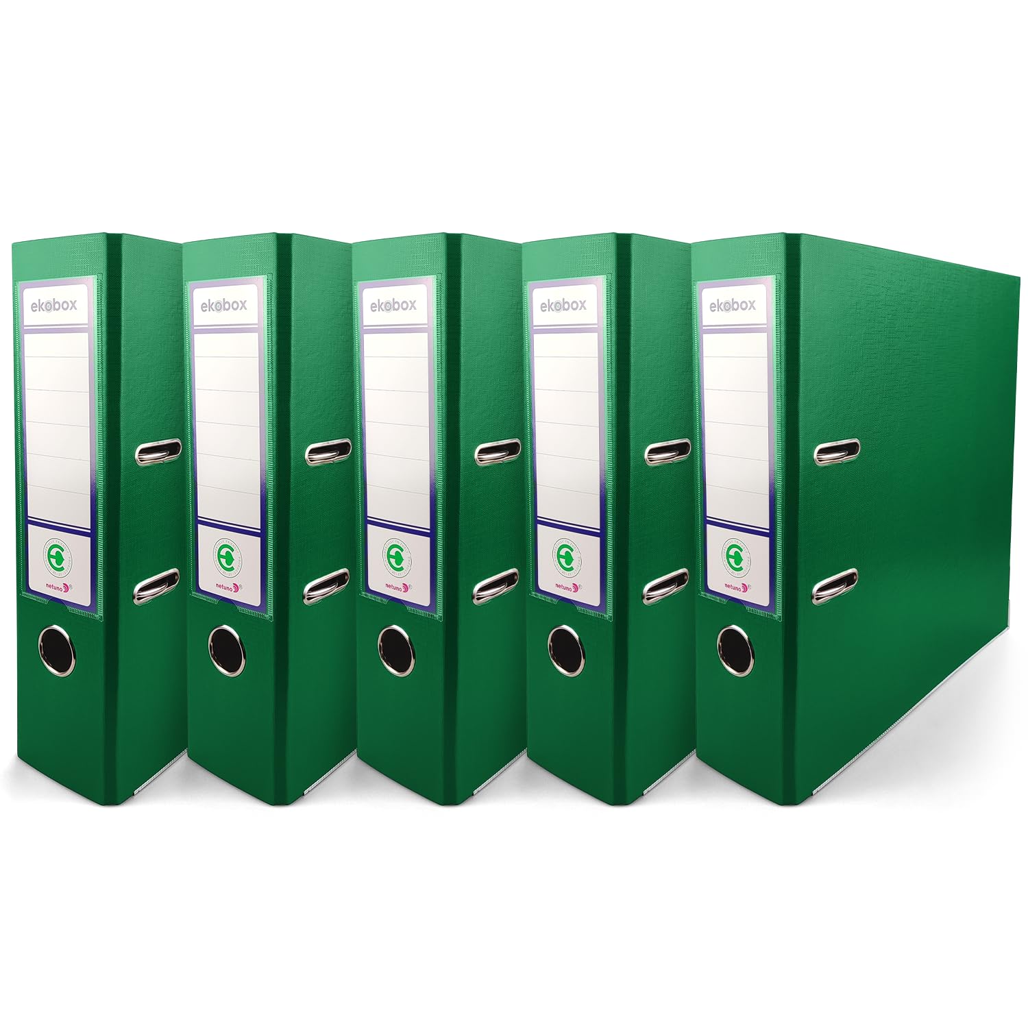 Netuno 5X Binder Green A4 Spine 8cm 3.15in Extra Wide Cardboard File Organizer for Office School Desk Storage Documents