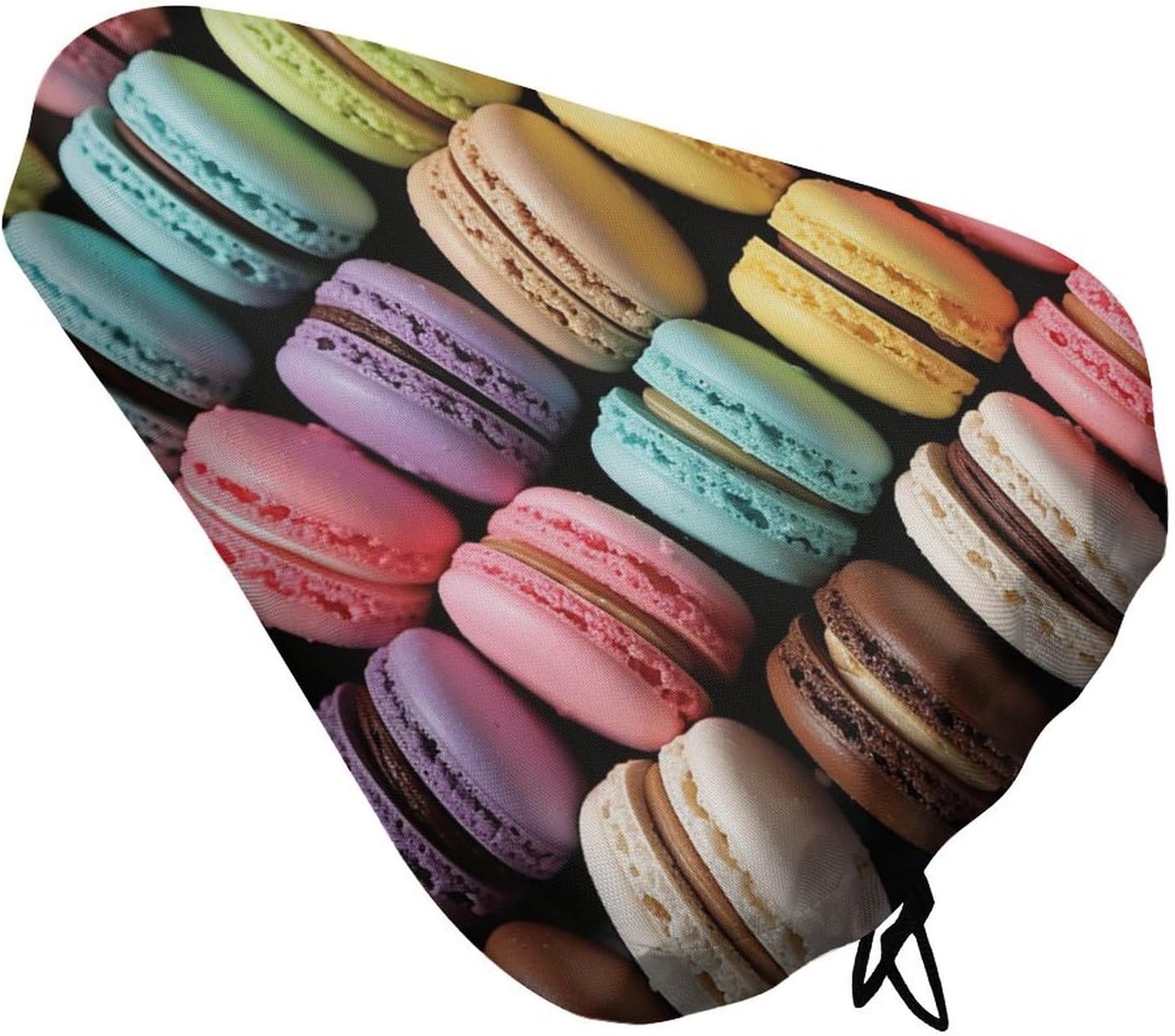 Macaron Biscuit Flavored Pastries Bike Seat Cover Water-Repellent Exercise Bike Seat Cushion Bicycle Saddle Cover with Drawstring Rain Snow Dust Covers for City Mountain Road Biking