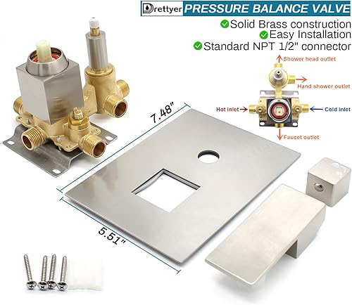 Miniatura 43 de Válvula de desviación de ducha de salida de latón macizo de 3 vías Mezclador de control de flujo Mezclador Válvula de ducha áspera Moderna oculta