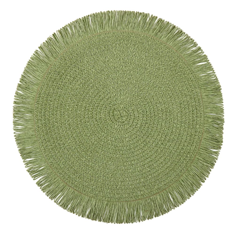 SCF2017 Round Woven Paper Straw Placemats with Tassels 38cm Table Mats,Set of 4,Green