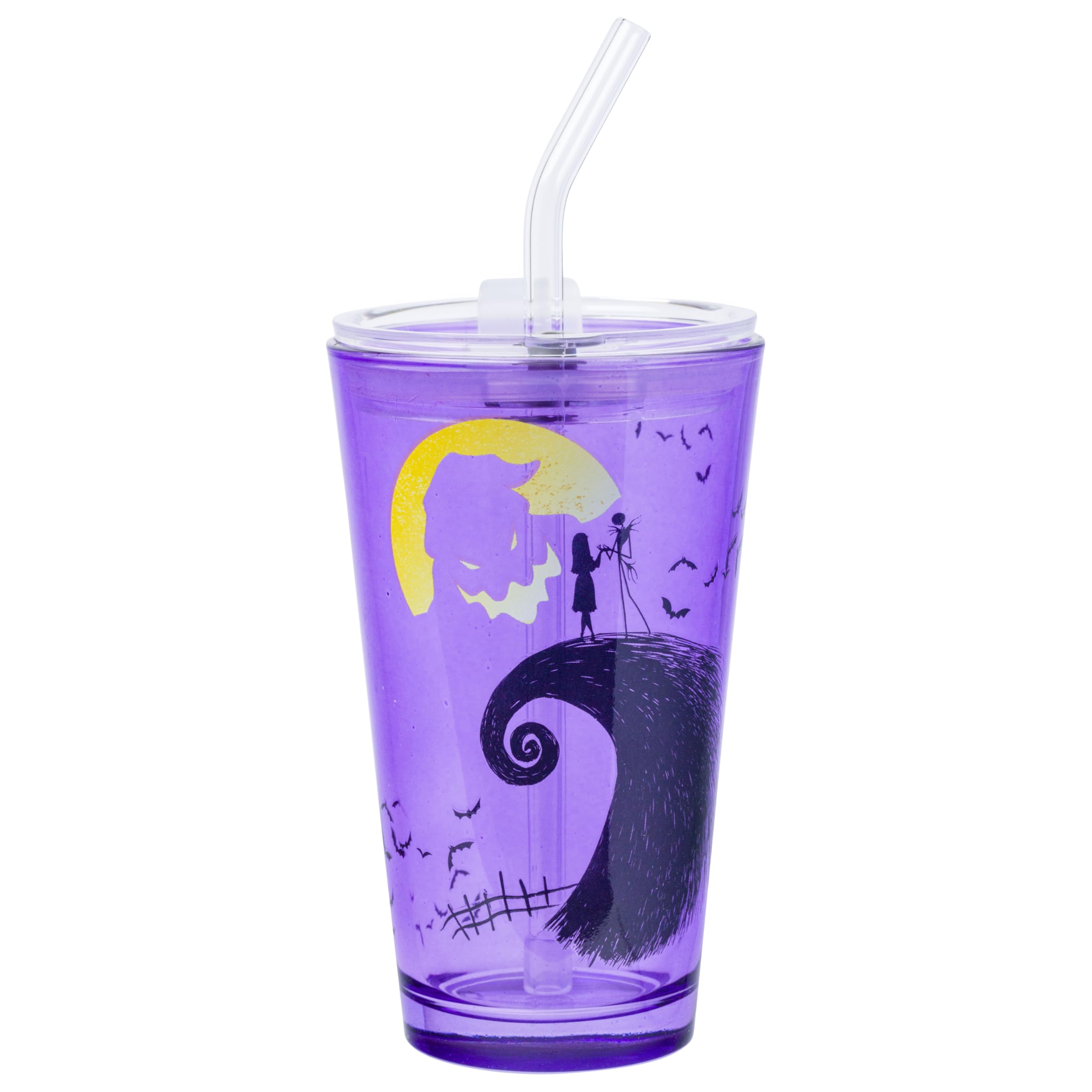 Verre à bière Oogie Moon Bats Silver Buffalo avec couvercle et paille 473ml