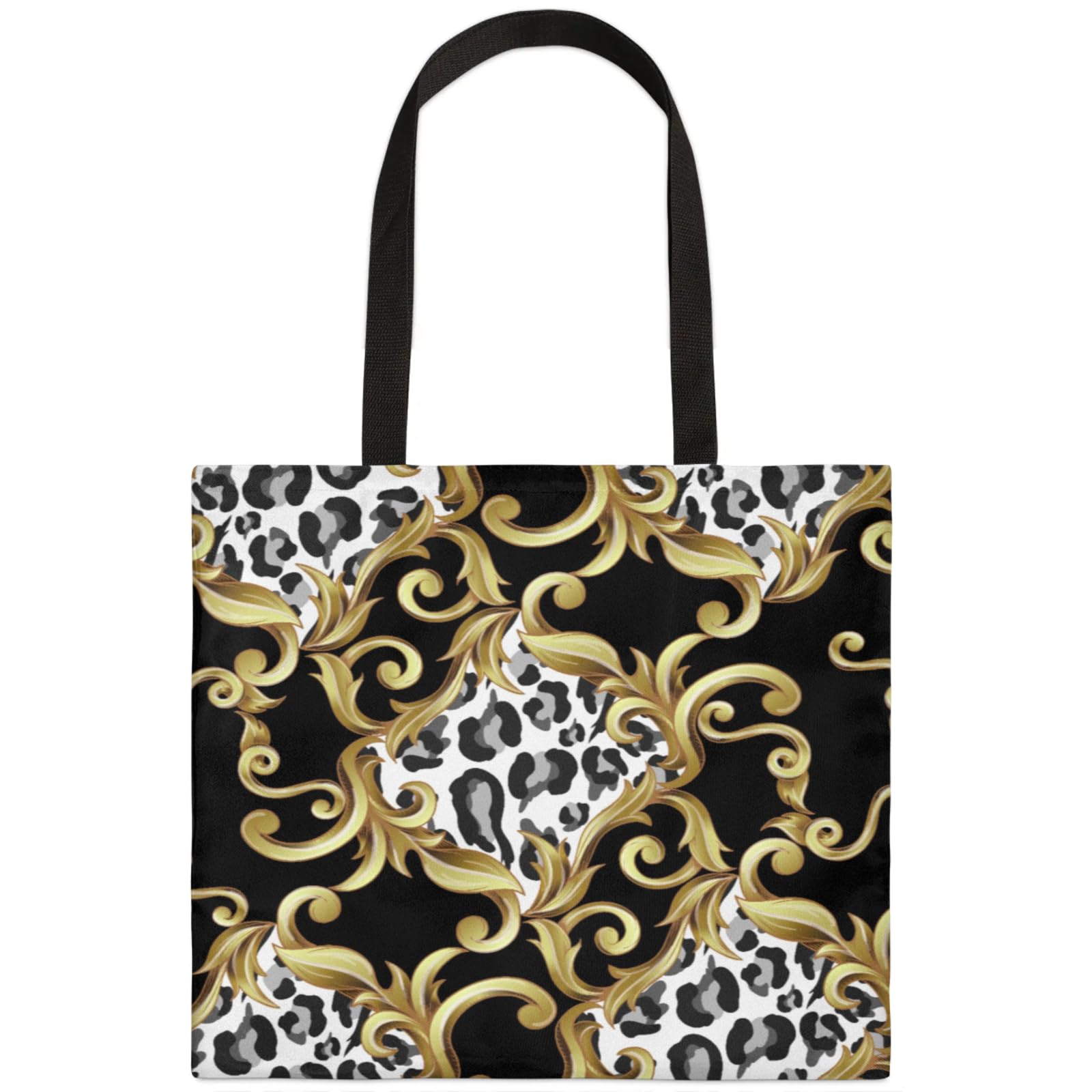 Mularoka Floral Leopard Square Canvas Tote Bag Top Handle Purses Stylish Women Canvas Shoulder Tote Bags Reusable Handbags for Work Travel Picnic Beach Shopping Gym Hiking