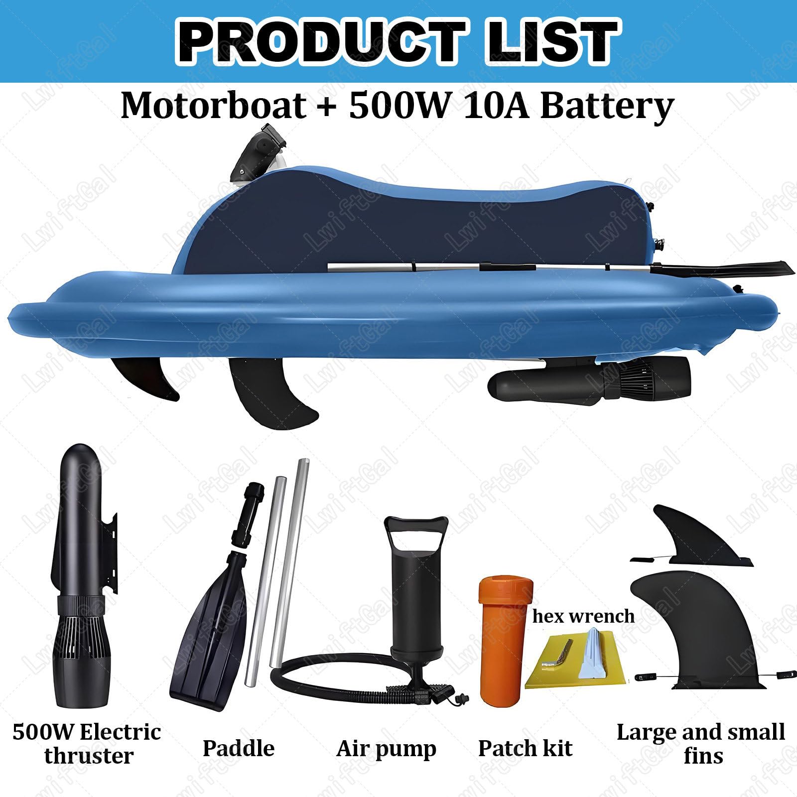Moto Acuatica Inflable Electrica, Moto De Agua Hinchable con Motor, Moto AcuáTica, Bote Inflable con Scooter Submarino 500w, para Adultos Y NiñOs White-500W10AThruster