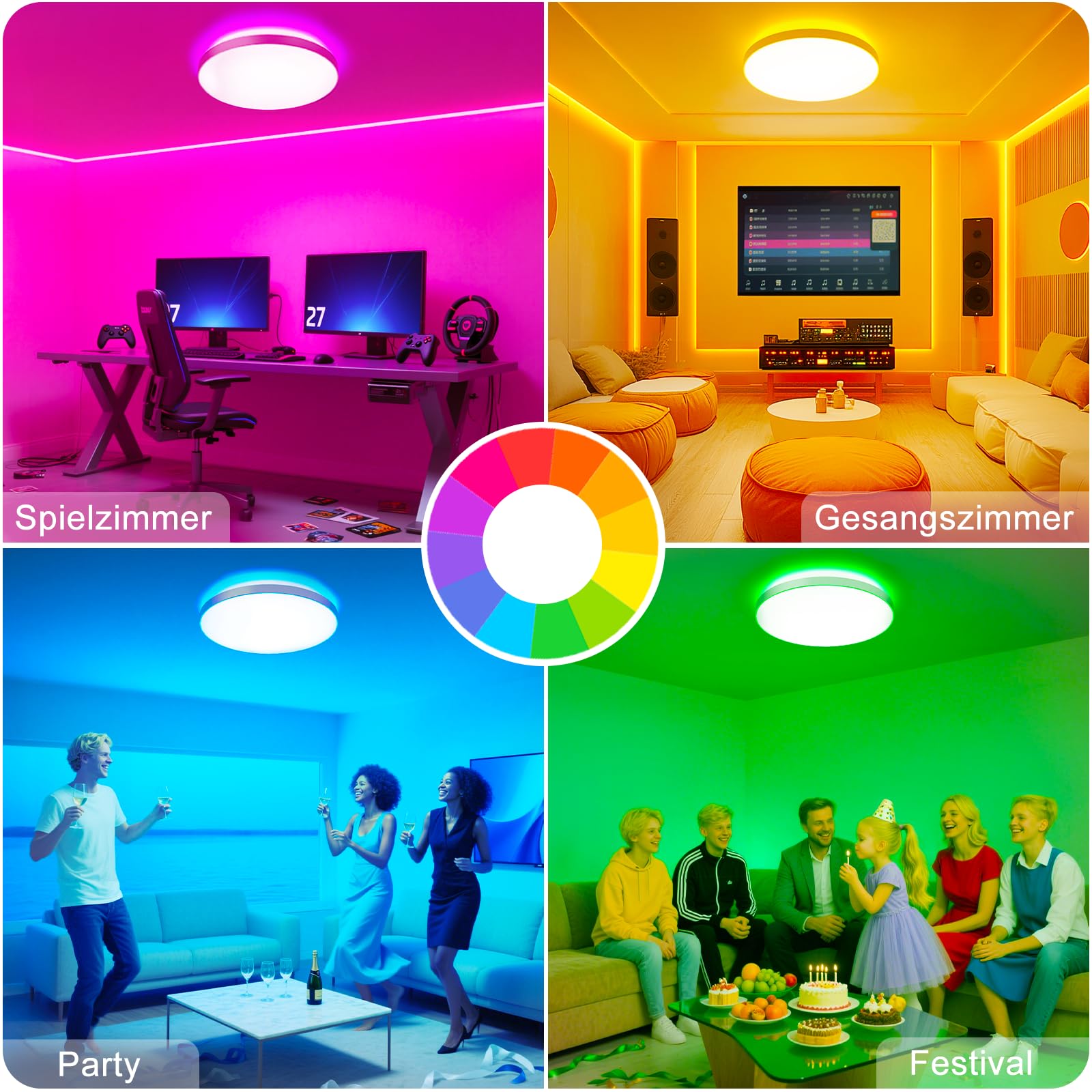 OUILA Deckenlampe Led Dimmbar 36W RGB Farbwechsel LED Deckenleuchte Flach mit Fernbedienung 3600LM Rund 3000K-6500K Deckenbeleuchtung für Schlafzimmer Wohnzimmer Esszimmer Küche Korridor Balkon Ø37CM