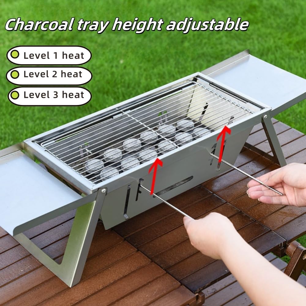 Parrilla de carbón Protable pequeña para exteriores: parrilla de carbón plegable Mini BBQ para acampar (paquete de 2) 5