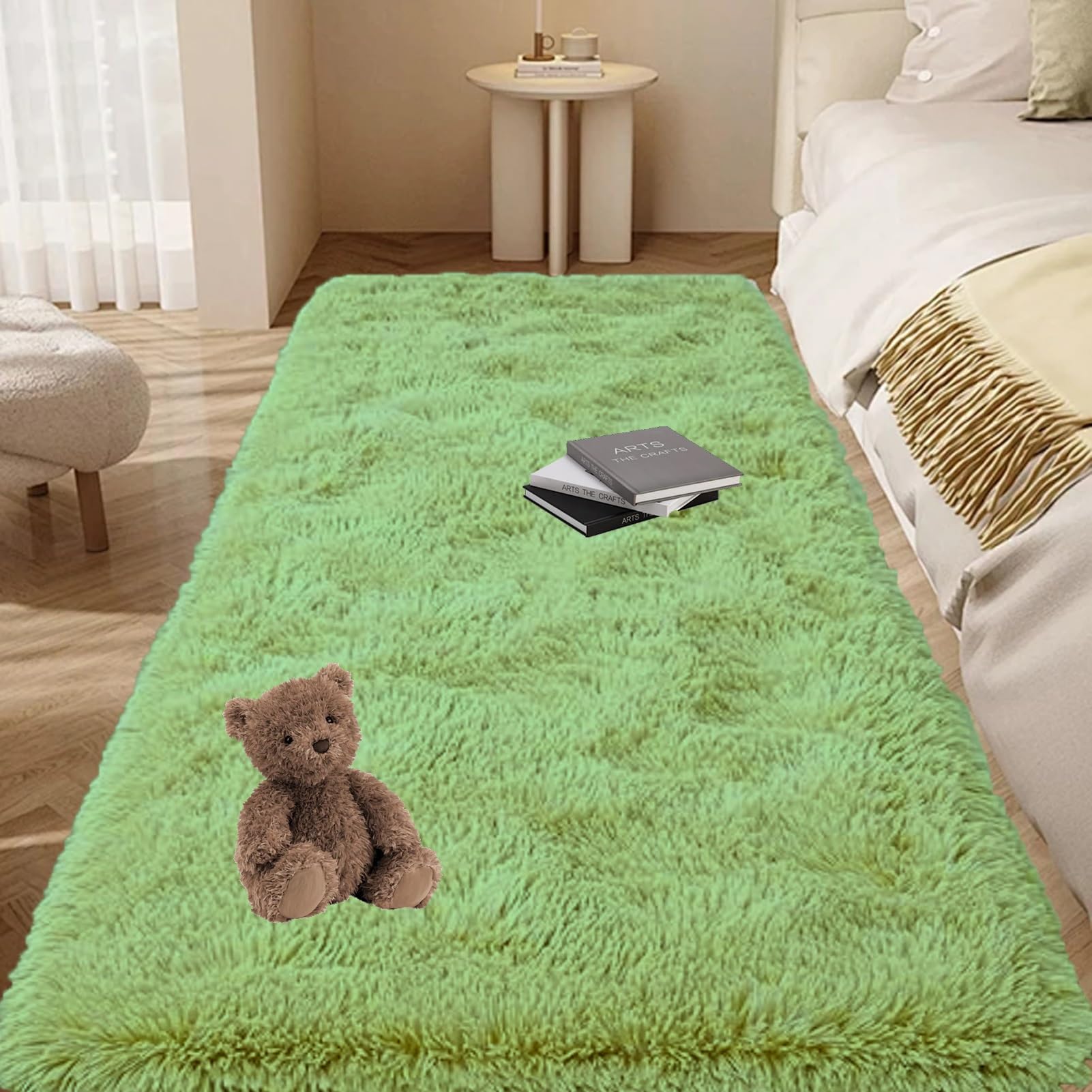 GOUTUI Rugs Living Room Bedroom 110 x 360 cm Super-Soft Fur Look Large Rugs Indoor Non-Slip Underside for Play Area Lounge Room Living Room, Green