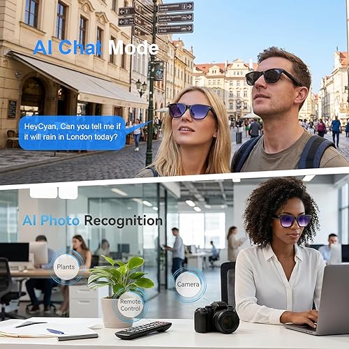 Miniatura 3 de Lentes inteligentes AI con cámara, gafas de cámara Bluetooth HD de 8 MP, gafas de sol de grabación de video 1080P para mujeres y hombres, traducción