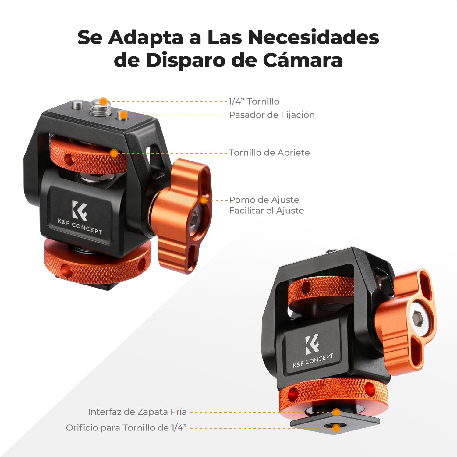 K&F CONCEPT Soporte para Monitor de Cámara con Adaptador de Cold Shoe y 1/4" Tornillo, Monitor Mount Ajustable con Giro de 360° e Inclinación de 180°, Carga Máxima 3KG