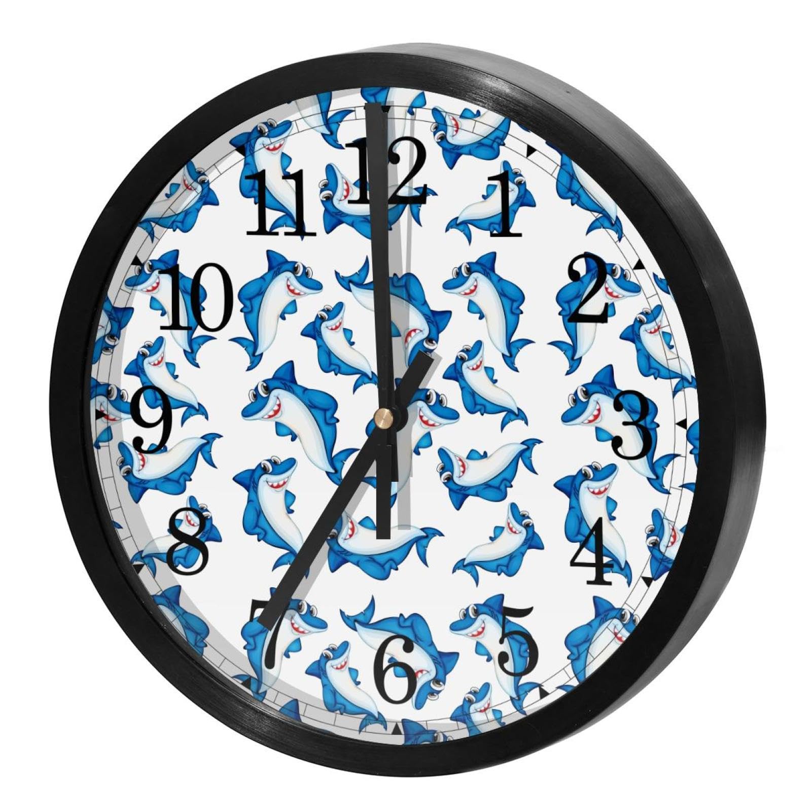 Horloge murale silencieuse pour bureau et école avec design requin rond