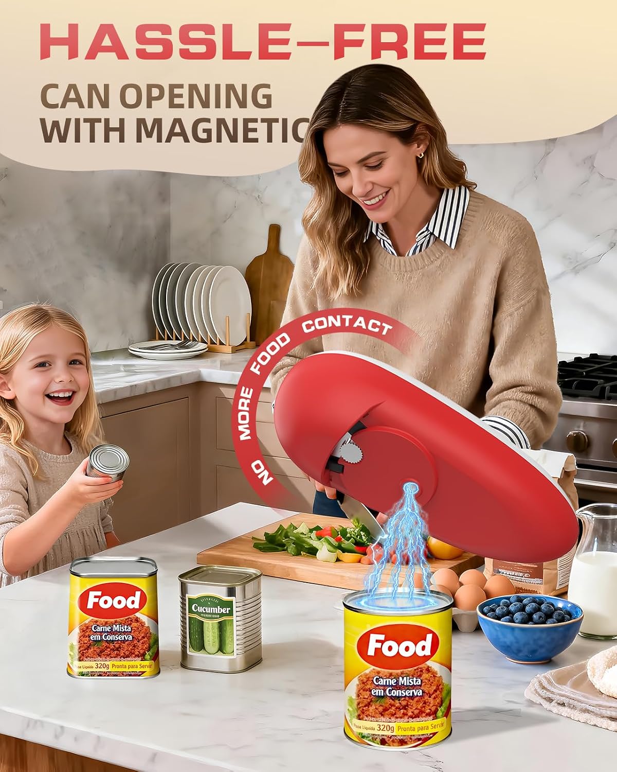 Rechargeable Electric Can Opener with Replaceable Blade & Smooth Edge