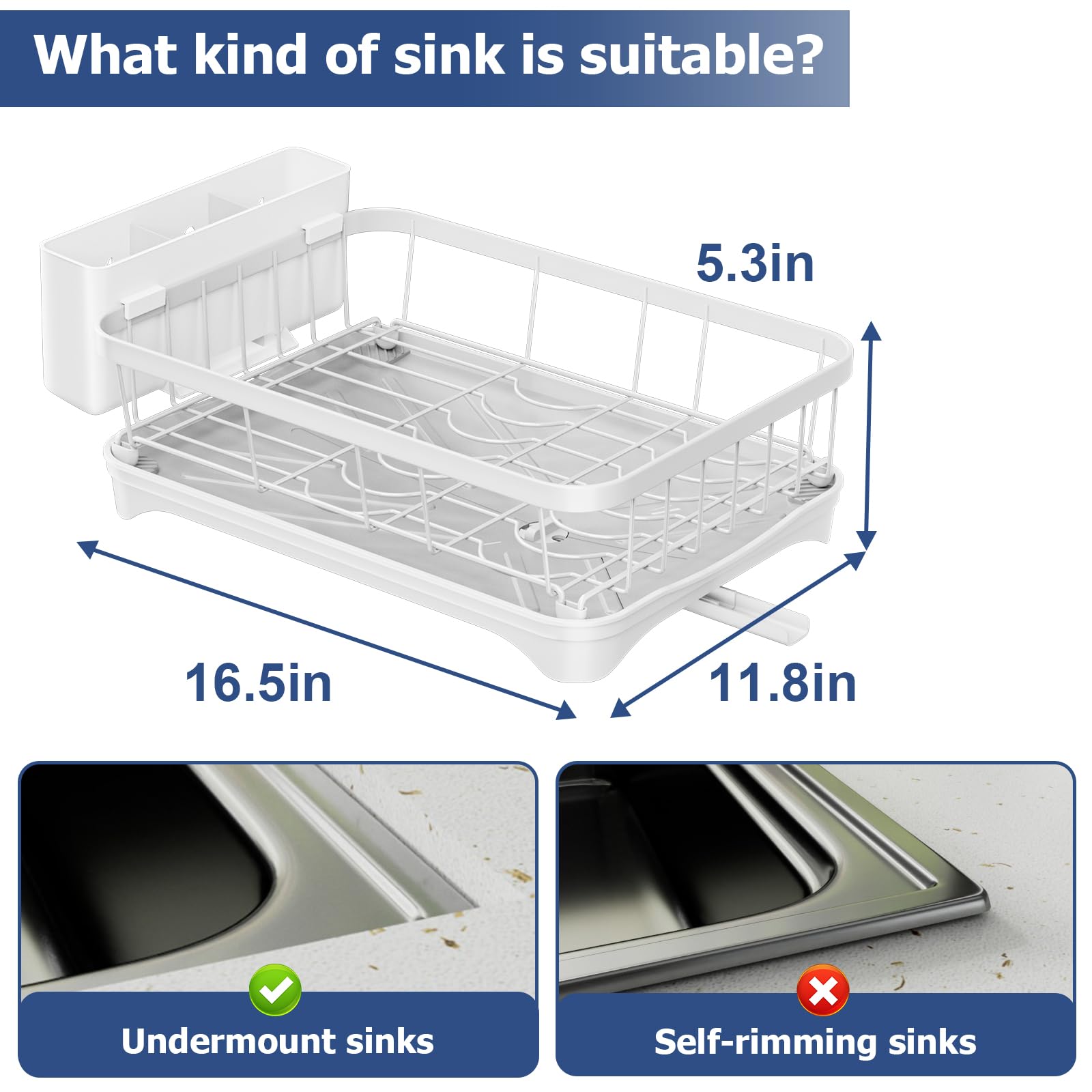 Égouttoir à vaisselle simple couche avec porte-ustensiles, bec rotatif à 360 °, égouttoir à vaisselle pour comptoir de cuisine, grande capacité pour assiettes, bols, tasses, égouttoir à