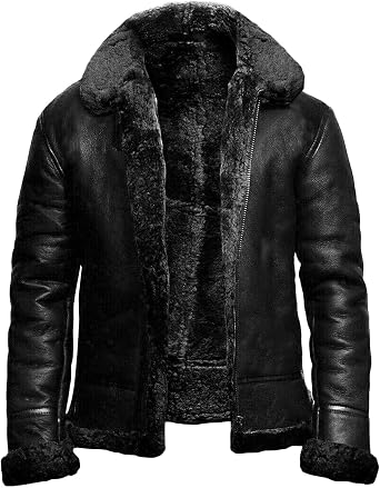 Mens Winter Fuzzy Sherpa Leather Coat Fleece Lined Fur Collar Motorcycle Jacket Warm Thicken Bomber Overcoat