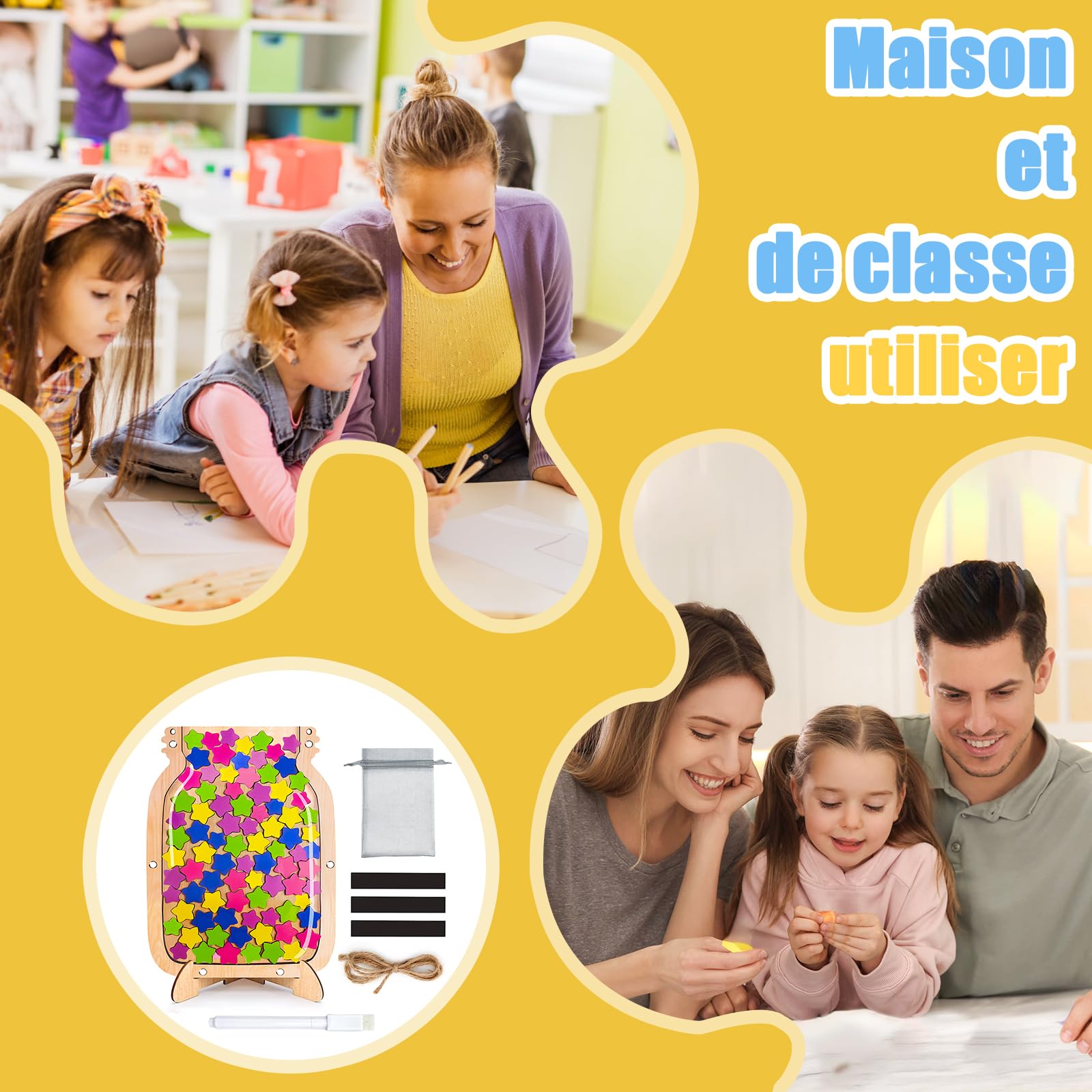 Star Reward Jar - Bocal de Récompense Étoile en Bois Magnétique pour Enfants, Pot de Récompense pour Apprentissage de la Propreté et Motivation en Classe ou à la Maison