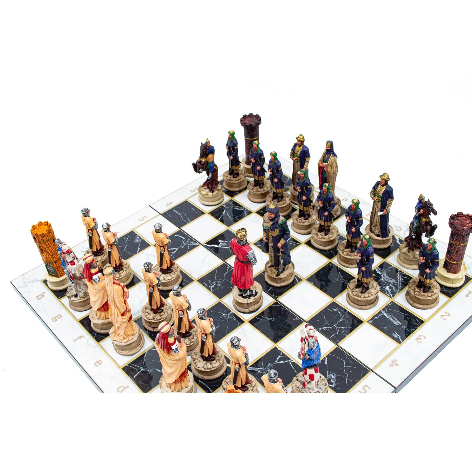 Ensemble d'échecs personnalisé en bois fait à la main, ensemble d'échecs sur le thème de l'Empire romain et ottoman, échiquier en noyer fait à la main, pièces d'échecs peintes à la main.