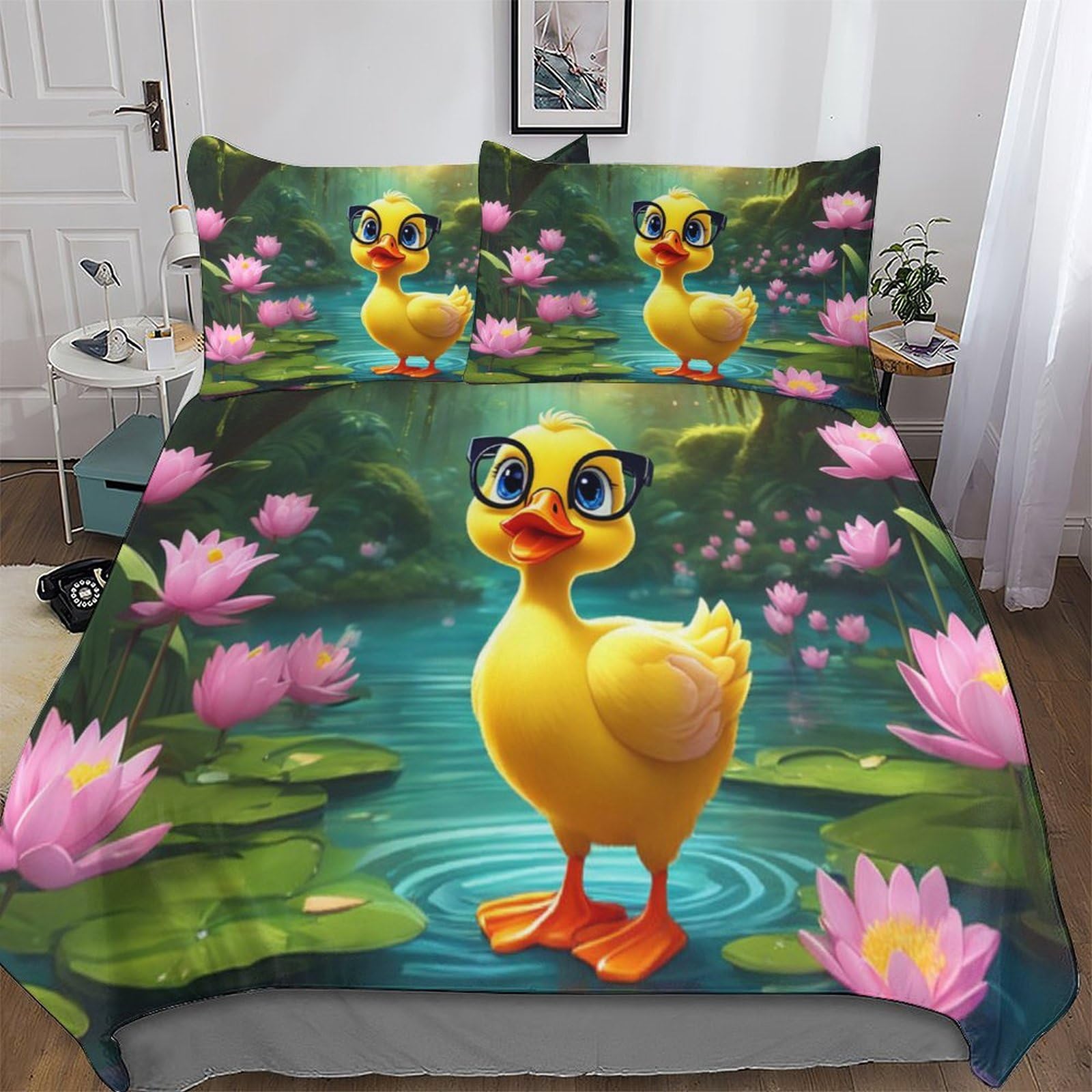 GGJJTT Cute Duck Duvet Cover Set Microfiber Bedding Set Quilt Cover 3 Pieces with Pillowcases For Boys Girls Comforter Cover Double 200x200cm