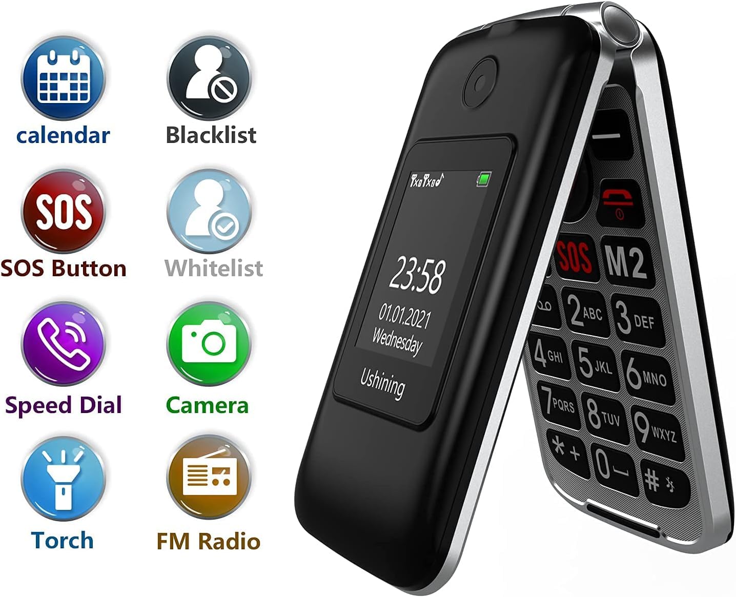 4G Seniors Telefono Cellulare senza contratto Pieghevole 1200 mAh Batteria Semplice Grande Pulsante Cellulare per Anziani con Stazione di Ricarica Chiamata di Emergenza Pulsante Dual Sim