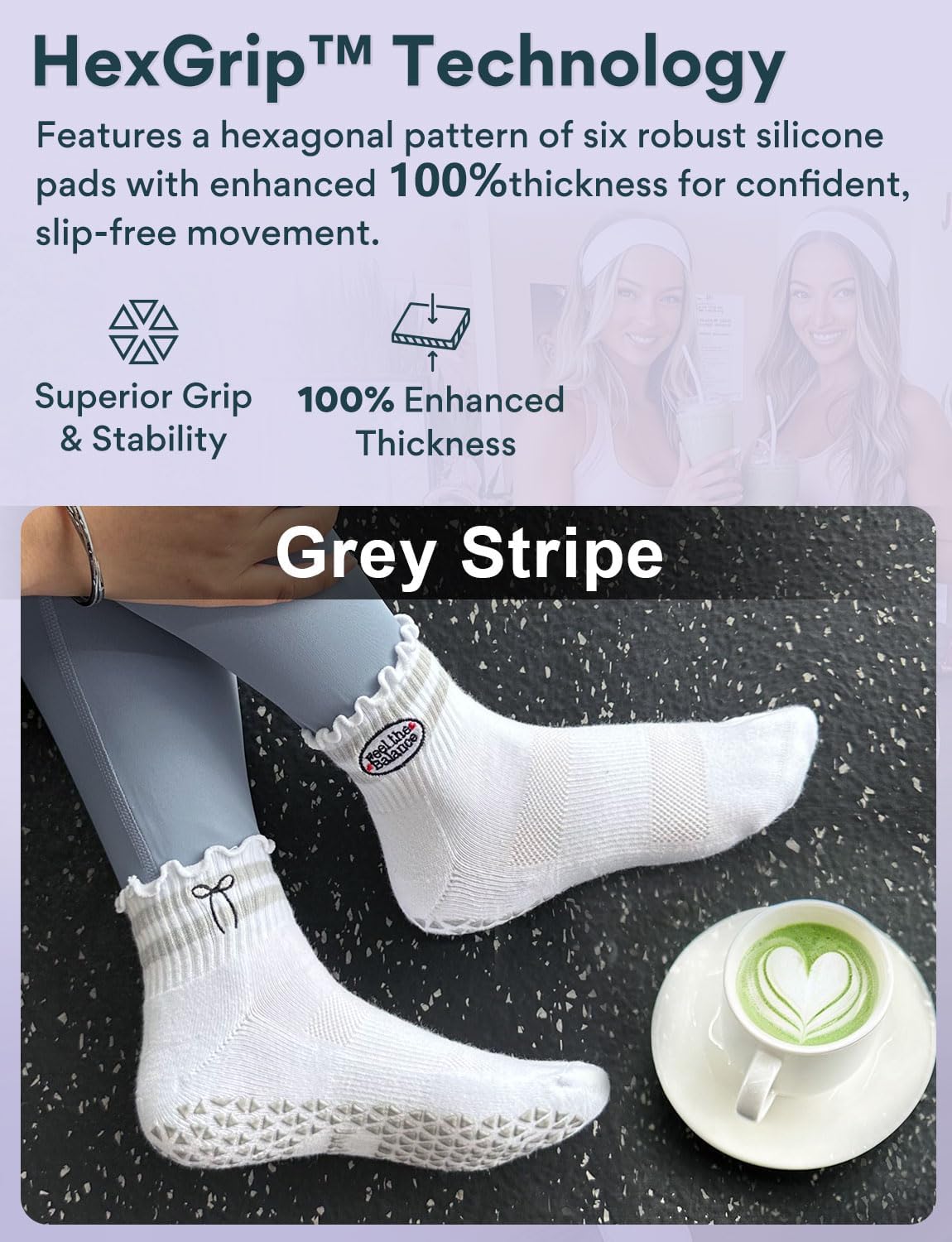 3 Pairs Pilates Yoga Grip Socks for Women, Athletic Non Slip Ruffle Low Cut Barre Workout Padded Moisture Wicking - Image 3