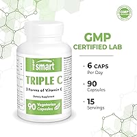 Vista 4 de Supersmart Triple C (alta resistencia), complejo 3 en 1, suplemento de vitamina C, mejorado con flavonoides, sin OMG y sin gluten, 90 cápsulas