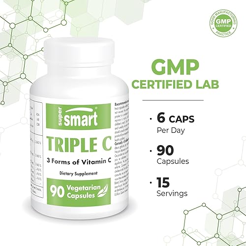 Miniatura 4 de Supersmart - Triple C (3 formas de vitamina C) - Ácido ascórbico, ascorbato de calcio y palmitato de ascorbilo | Sin OMG y sin gluten - 90 cápsulas