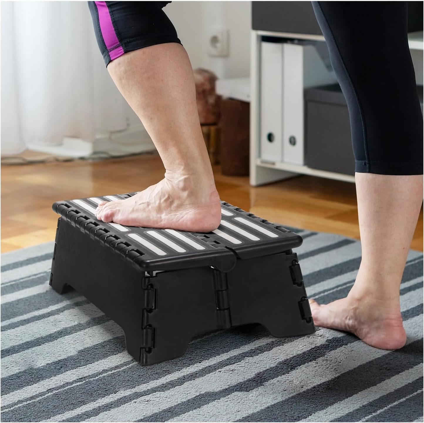 2Pcs Step Stool Foldable, 5 inch Folding Step Stools for Adults, Sturdy Portable Non-Slip Collapsible Stepping Stool with Handle for SUV, RV, Kitchen, Bathroom, Black