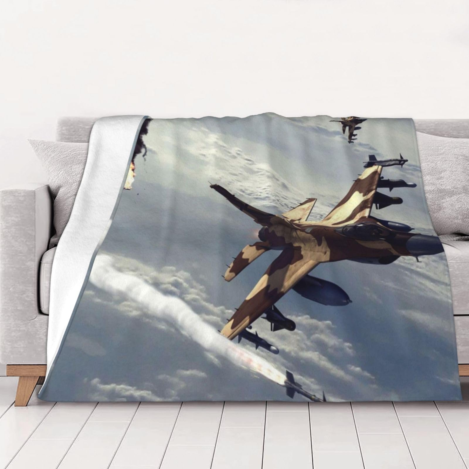 AUBKFELD Aircraft Printed Flannel Blanket 150x125 CM, Soft & Warm Throw Blanket for Sofa/Couch/Bed/Car, Gifts for Audlts Women Men