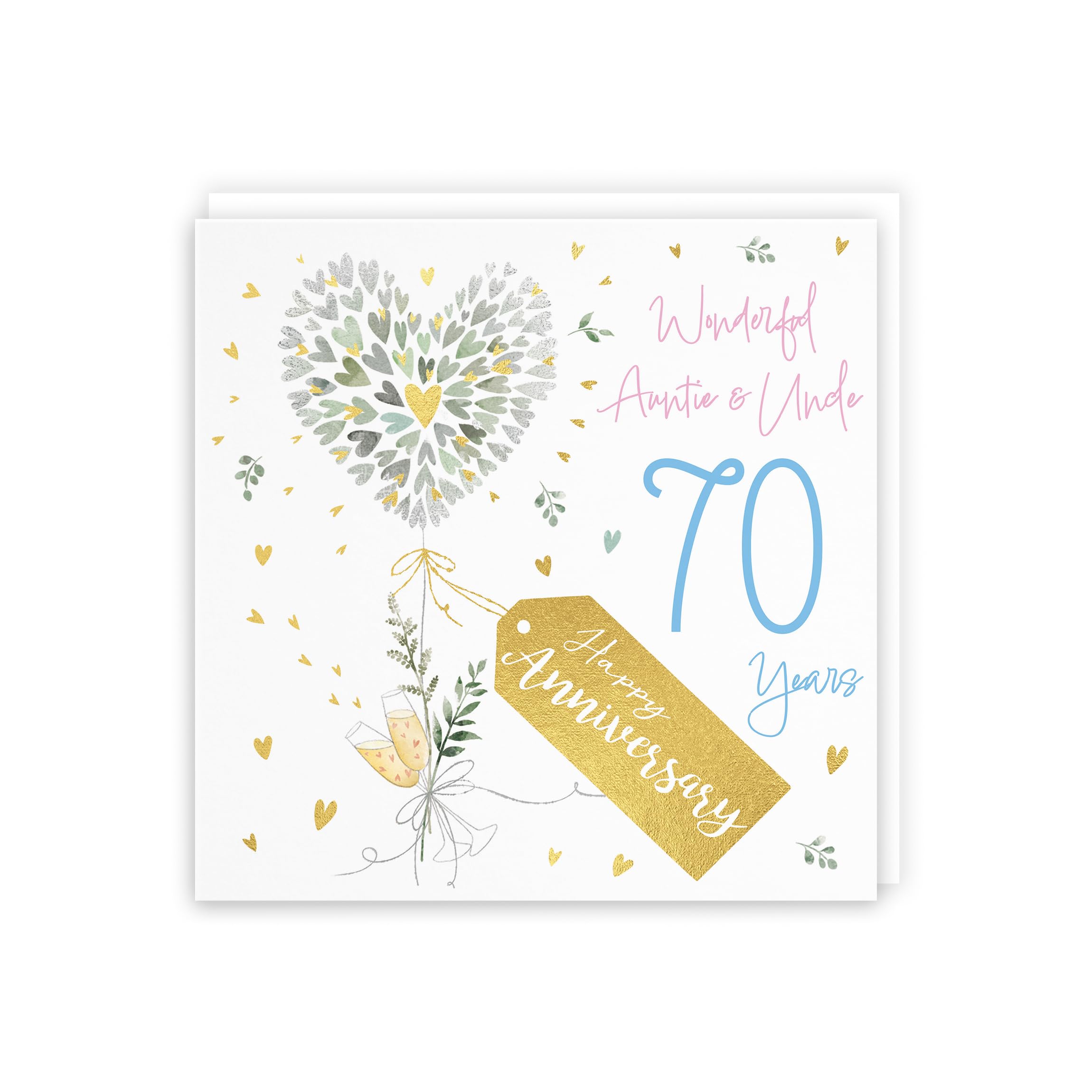 Hunts England, Auntie And Uncle 70th Anniversary Card, 70 Years, Contemporary Hearts, Gold Foil - Image 3