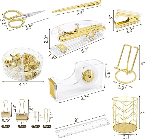 Miniatura 2 de Accesorios de escritorio, juego de suministros de oficina, grapadora acrílica, removedor de grapas, soporte de cinta, soporte para bolígrafo