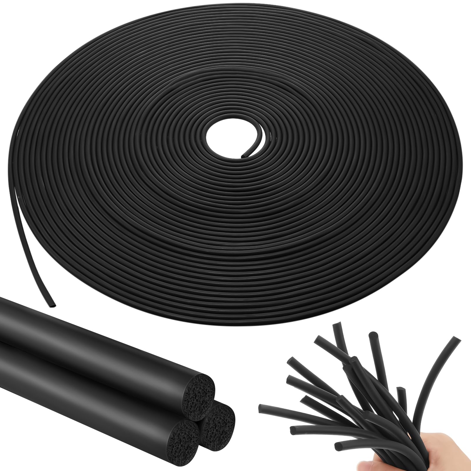 Frienda Backer Rod Foam Rubber Caulk Saver Concrete Expansion Joint Filler Weather Strip Seal for Gaps and Joints (Black,3/8 Inch x 20 ft)