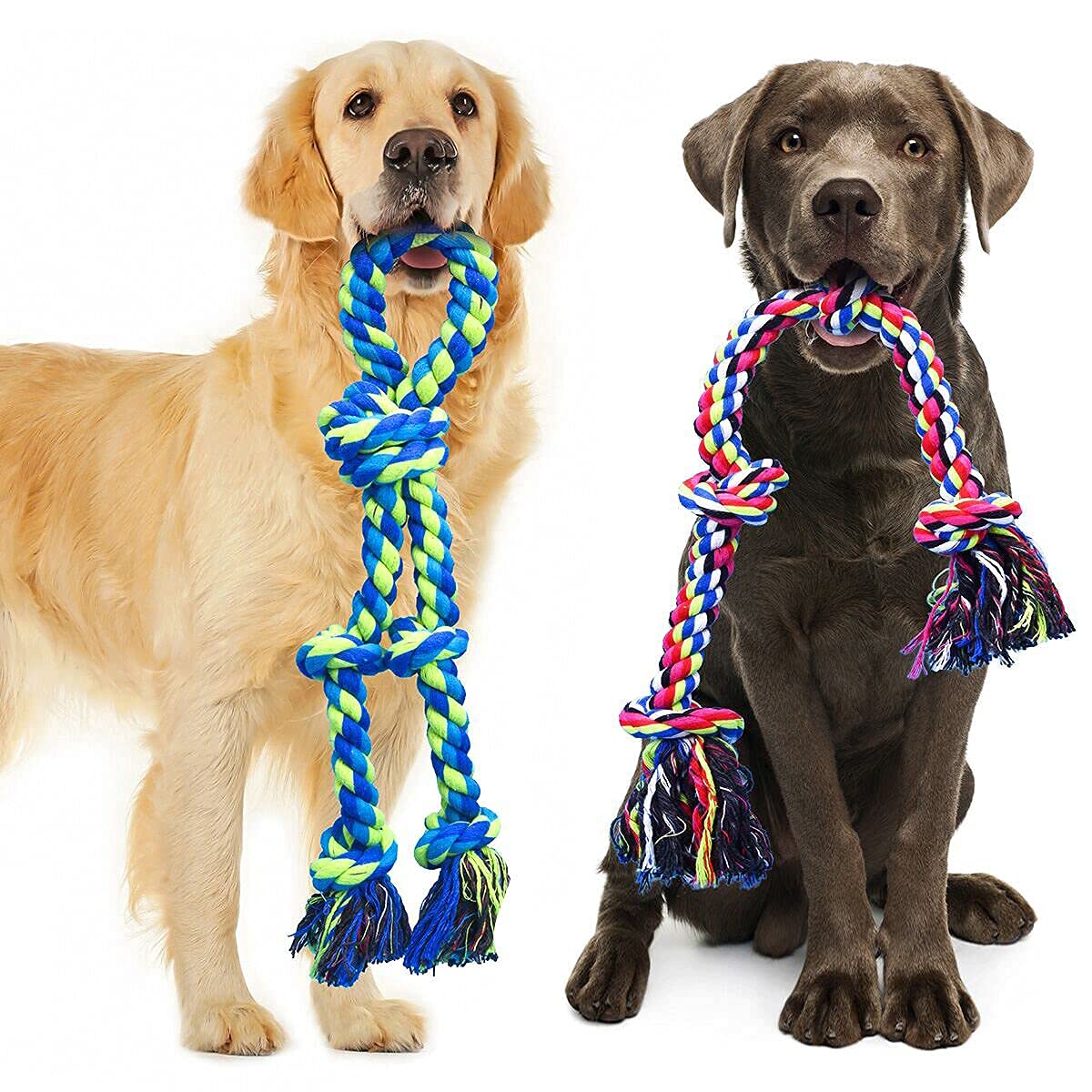 Sinaya 2 Pack Tough Dog Rope Toys, dog 23.6''/19.5 Extra Long & Handle Design, 100% Natural Cotton Indestructible Chew Toys for Large Aggressive Chewers, for Tug of War, Teeth Cleaning