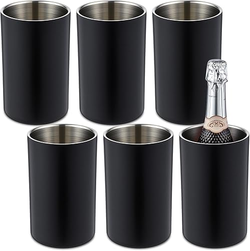Paquete de 6 cubos enfriadores de vino para botellas de vino a granel, de acero inoxidable con aislamiento de doble pared, cubo de hielo champán