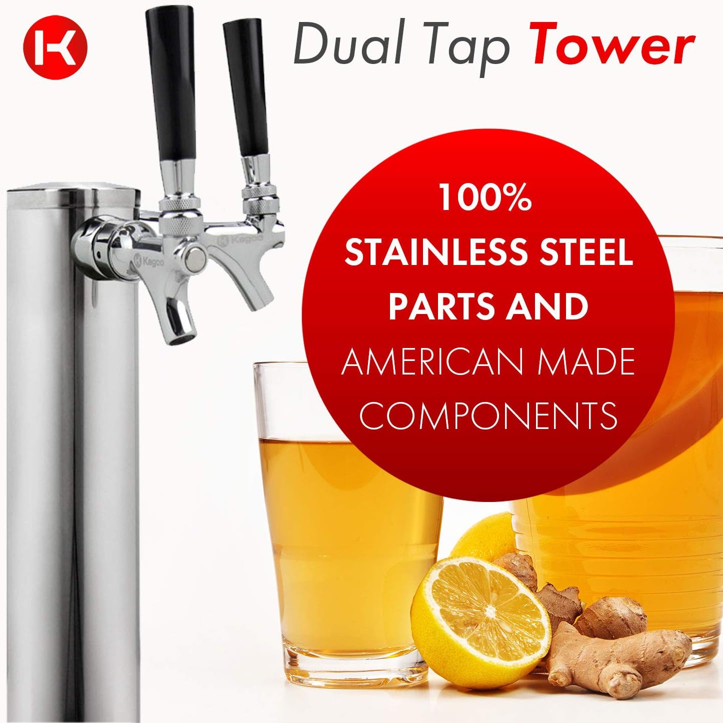 Kegco 3PKOM20S-2 Keg Dispenser, 2 Tap, Stainless Steel