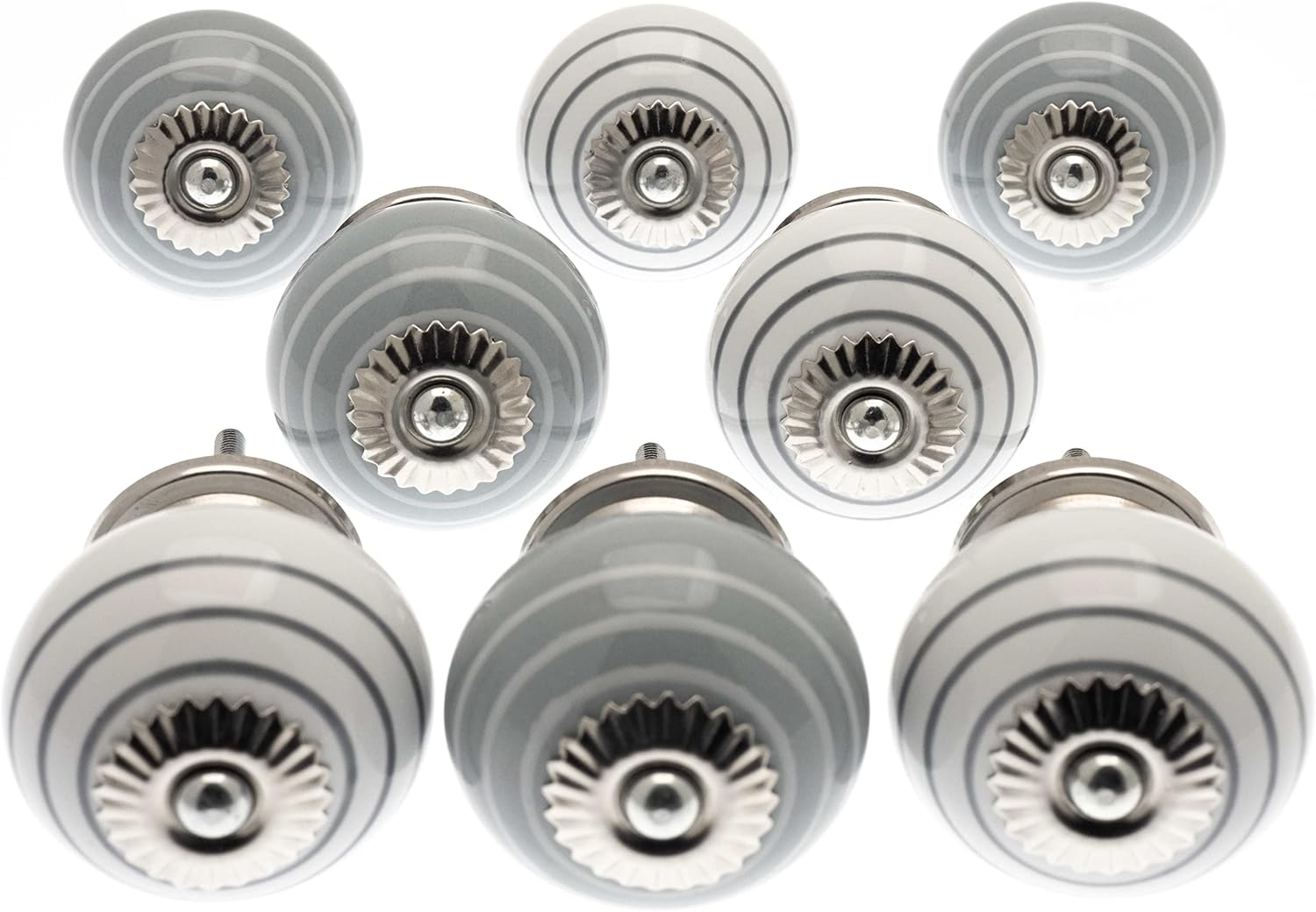 Mango Tree Cupboard Knobs - Decorative Grey and White with Stripes Ceramic Door and Drawer Handles - Vintage Home Décor Set of 8 - Image 3
